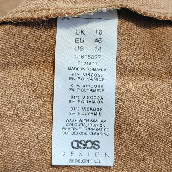 ASOS Tan Brown Relaxed Fit Jumpsuit 14 Scoop Neck Straight Leg Casual Chic - Picture 11 of 12